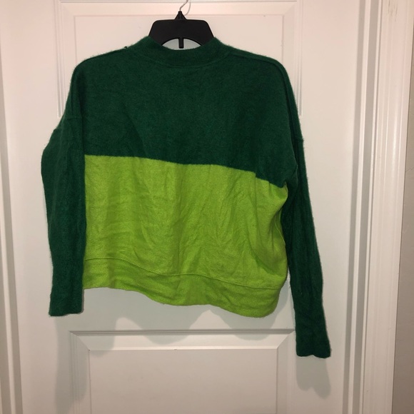 Free People Womens Green Colorblock Cashmere Crop Sweater sz S - Picture 4 of 4